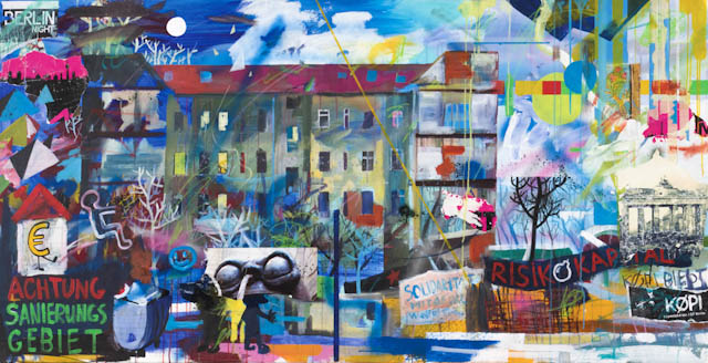 2014, Acryl und Plakatrisse auf Leinwand, 100 x 200 cm