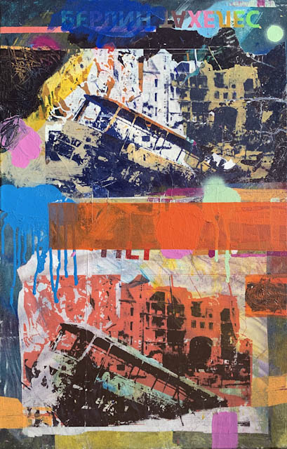 80 x 50 cm, Acryl, Siebdruck und Collage auf Leinwand, 2019