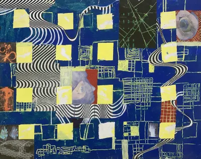 Collage und Acryl auf Papier, ca. 50x70 cm, 2001
