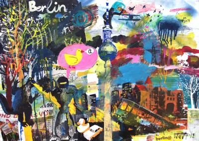 50 x 70 cm, Acryl, Siebdruck und Collage auf Papier, 2012